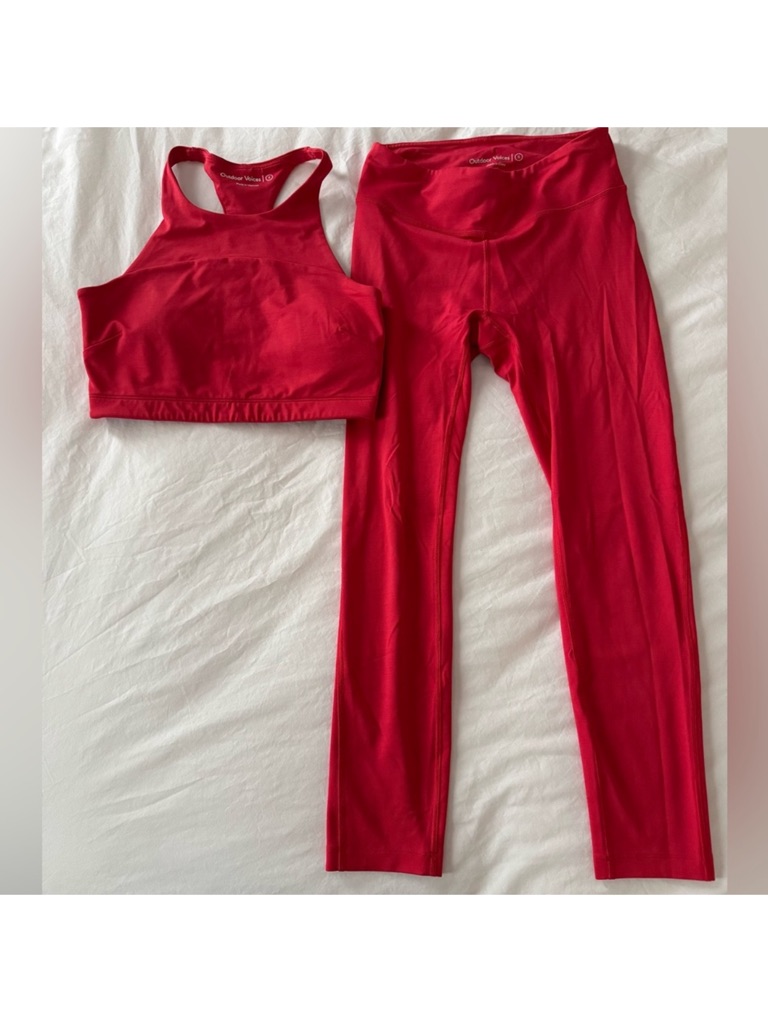 Outdoor Voices Red Activewear Set - High Neck Sports Bra & Leggings